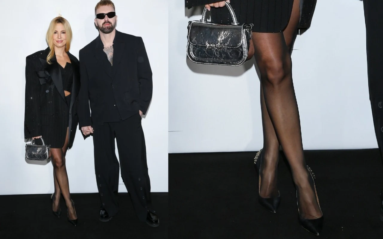 Agnieszka Hyży w czarnych czółenkach ze srebrnymi dodatkami