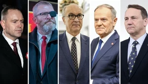 Polityczni wygrani 2025 zdaniem Tomasza Słomki. Od lewej: Karol Nawrocki, Grzegorz Braun, Włodzimierz Czarzasty, Donald Tusk, Radosław Sikorski