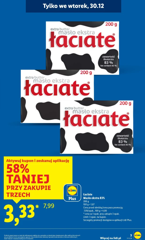 Masło Łaciate za 3,33 zł w Lidlu - tylko 30.12!