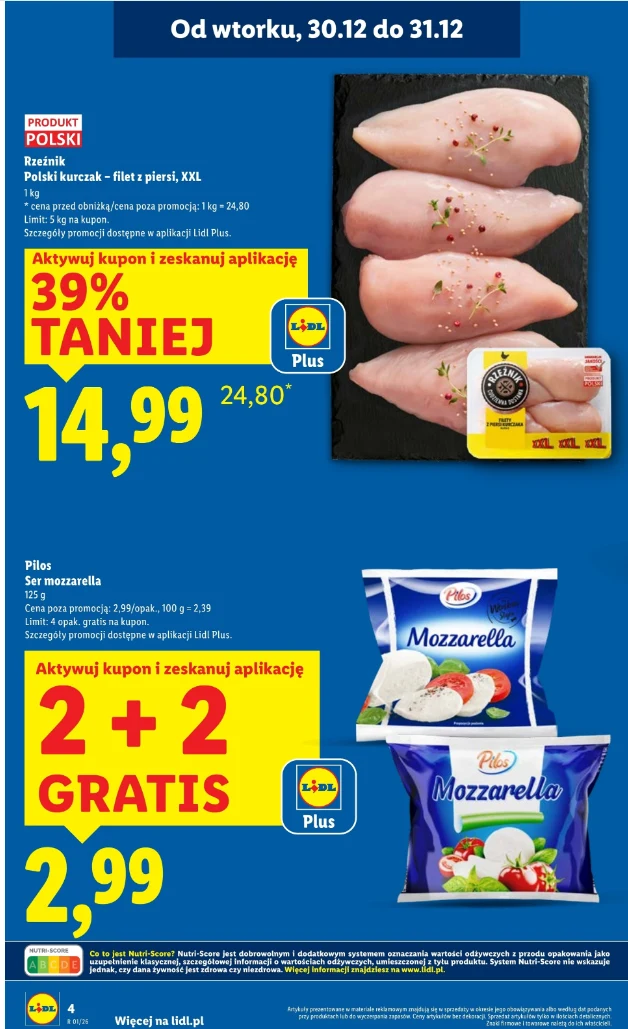 Filet XXL 39% taniej i 2+2 gratis na mozzarellę – Lidl kusi hitami przed Sylwestrem!