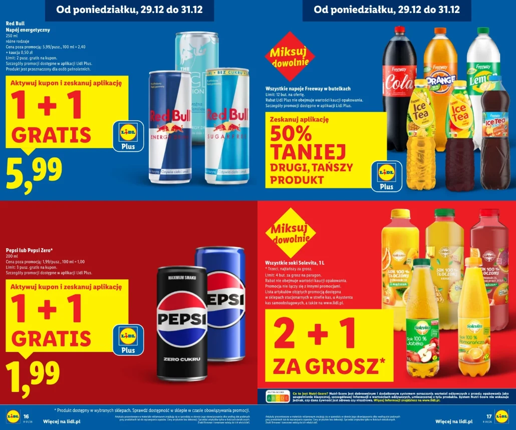 Fragment gazetki Lidla – promocje na napoje ważne do 31.12