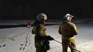 Kobieta i siedmiolatek wpadli do stawu. Akcja ratunkowa