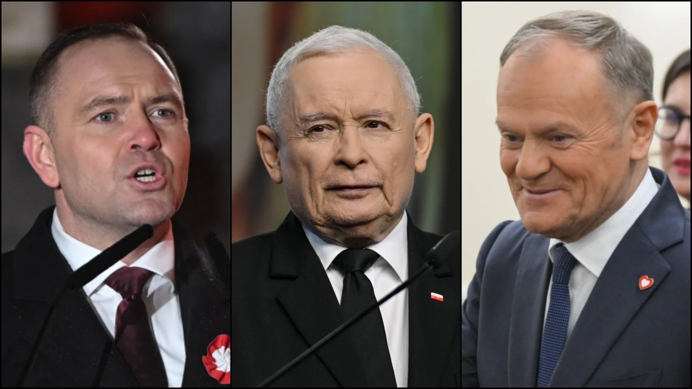 Jarosław Kaczyński traci wpływy na polskiej scenie politycznej? Trzy starsze mężczyzny w garniturach, ustawieni w trzech osobnych kadrach, wyrażający różne emocje; pierwszy z lewej przemawia z pasją, środkowy poważny, trzeci po prawej uśmiechnięty.