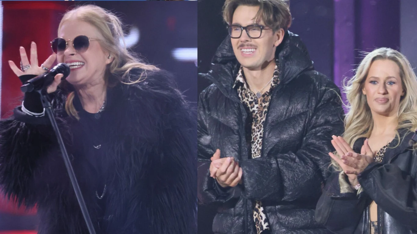 Urszula, Mikołaj "Bagi" Bagiński i Magdalena Tarnowska. Urszula, Mikołaj "Bagi" Bagiński i Magdalena Tarnowska na Sylwestrowej Mocy Przebojów z Polsatem.