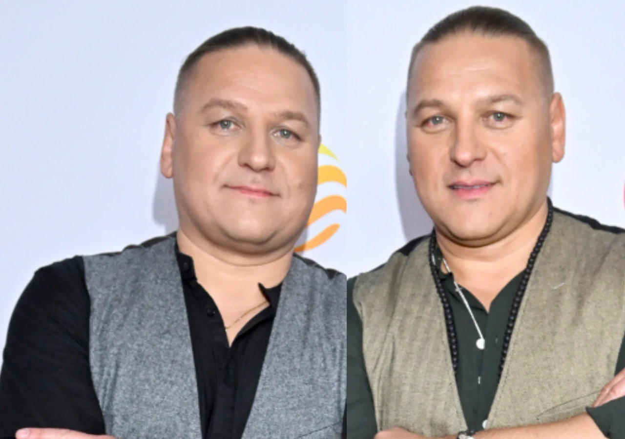 Bracia Golec Dwóch mężczyzn o podobnym wyglądzie stoi blisko siebie na tle jasnej ściany z kolorowym logo. Obaj ubrani są w ciemne koszule i kamizelki, patrzą w stronę aparatu z lekkim uśmiechem.