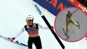 Domen Prevc miał problemy na przeciwstoku w Innsbrucku. Czy uniknie takich przygód jak Daniel-Andre Tande (w ramce) w Bischofshofen?