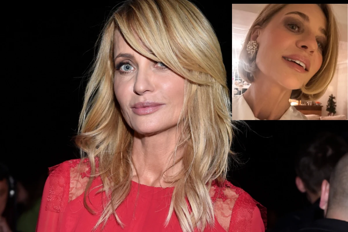 Aneta Kręglicka, fot. https://www.instagram.com/anetakreglicka_official/ Blond kobieta z długimi włosami w czerwonej sukience, w tle drugi mniejszy portret kobiety wykonany z bliskiej odległości, podkreślający wyraziste kolczyki.