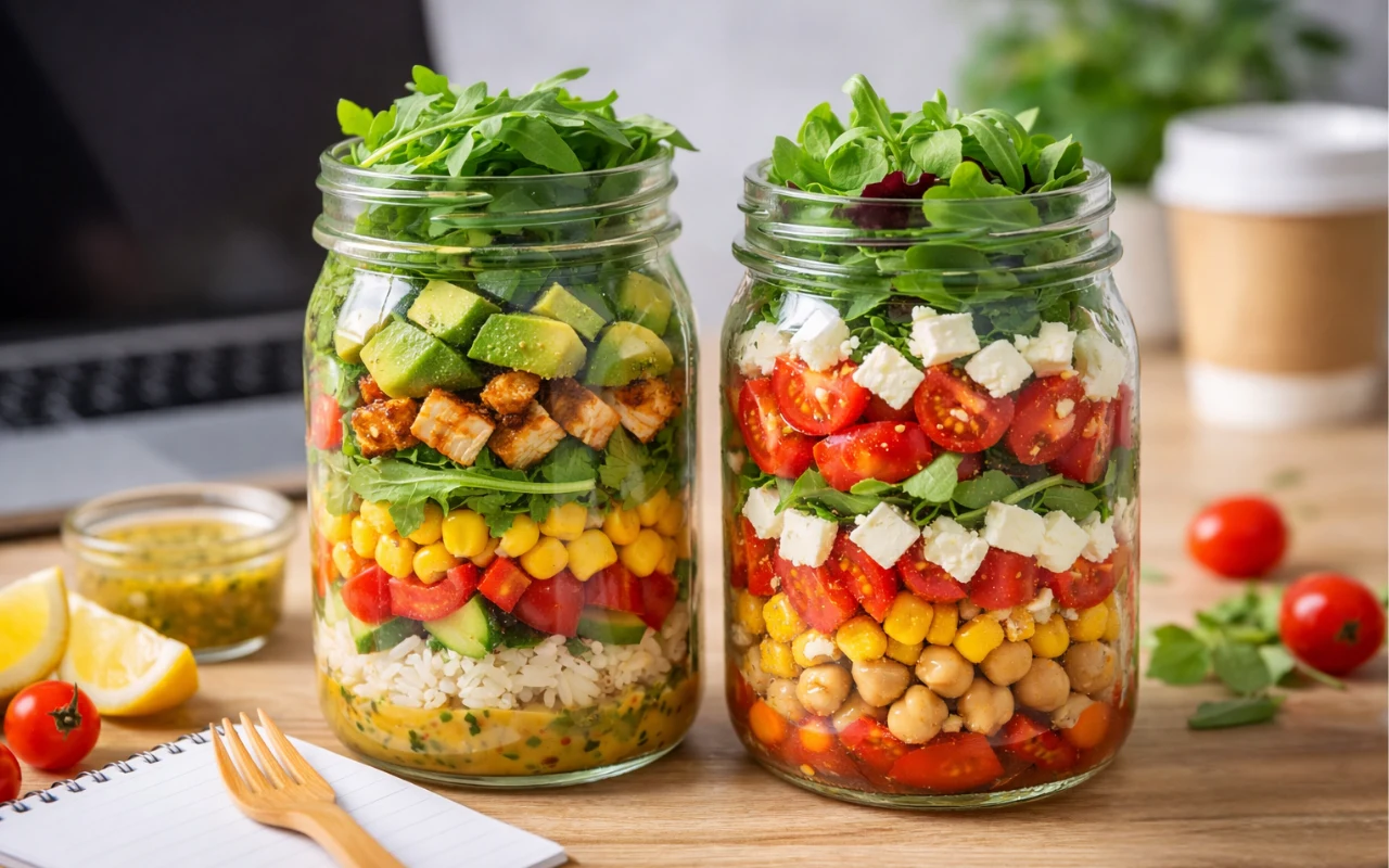Warstwowe sałatki w słoiku - sycący lunch do pracy lub na szybki obiad