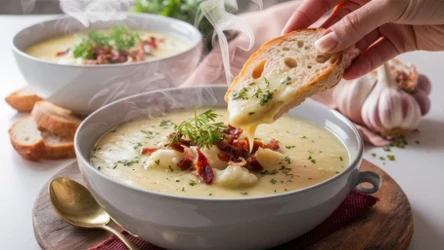 Zupa ziemniaczana inspirowana stylem Ewy Wachowicz zakłada podsmażenie warzyw przed ich ugotowaniem.