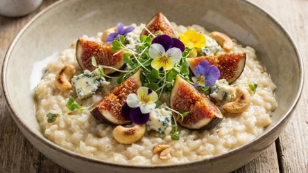 Risotto z figami, serem pleśniowym i orzechami nerkowca