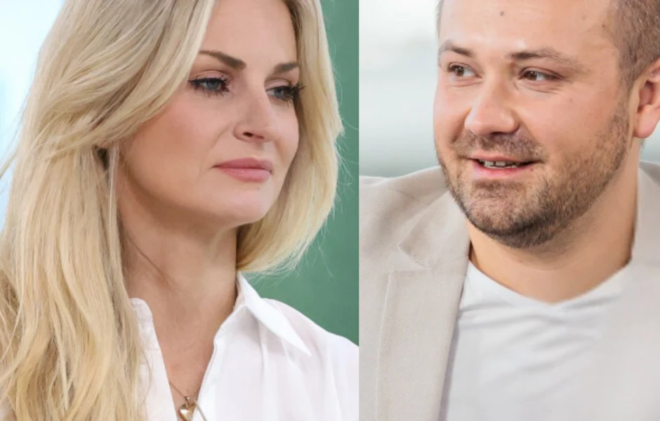 Anita ze "ŚOPW" apeluje do fanów. Prosi już tylko o jedno Dwie dorosłe osoby, kobieta o długich blond włosach w białej koszuli oraz mężczyzna z zarostem w jasnej marynarce. Obie postaci patrzą w różnych kierunkach, ich twarze są dobrze widoczne w kadrze podzielonym na pół.