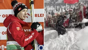 Kacper Tomasiak wszedł w zaspy, aby zrobić sobie zdjęcia z kibicami