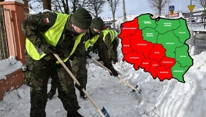 W dziewięciu województwach na zachodzie i południowym zachodzie ogłoszono alert gotowości WOT. Na zdjęciu: żołnierze pomagający w odśnieżaniu Słupska w weekend