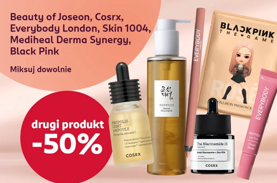 Drugi produkt –50% w Rossmannie. Beauty of Joseon, COSRX, Everybody London i Black Pink – miksuj dowolnie! Drugi produkt –50% w Rossmannie. Beauty of Joseon, COSRX, Everybody London i Black Pink – miksuj dowolnie!