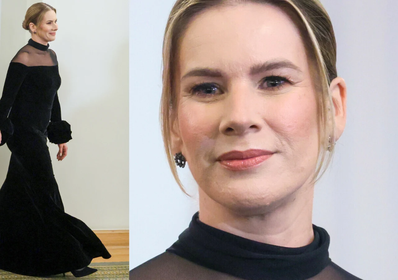 Marta Nawrocka w czarnej sukni wieczorowej