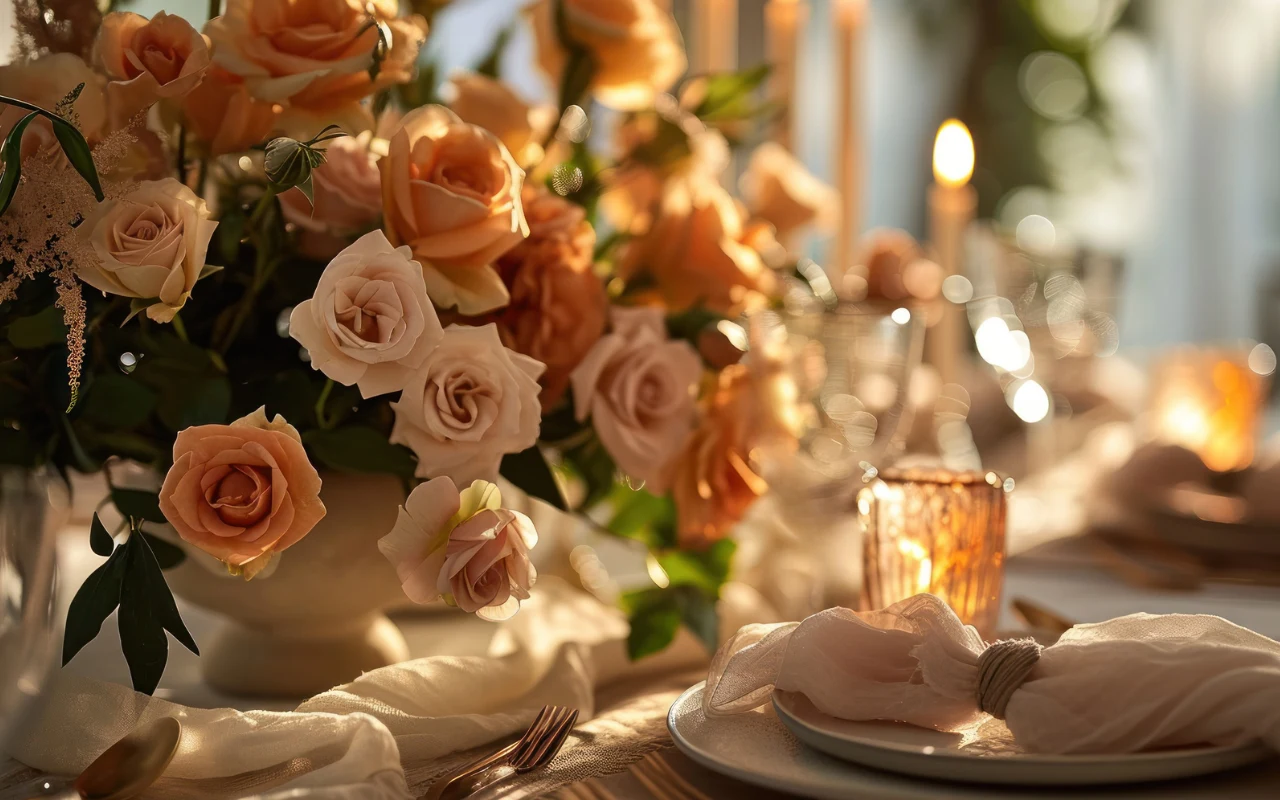 Stół z kwiatami i nakryciami