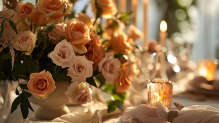 Stół z kwiatami i nakryciami