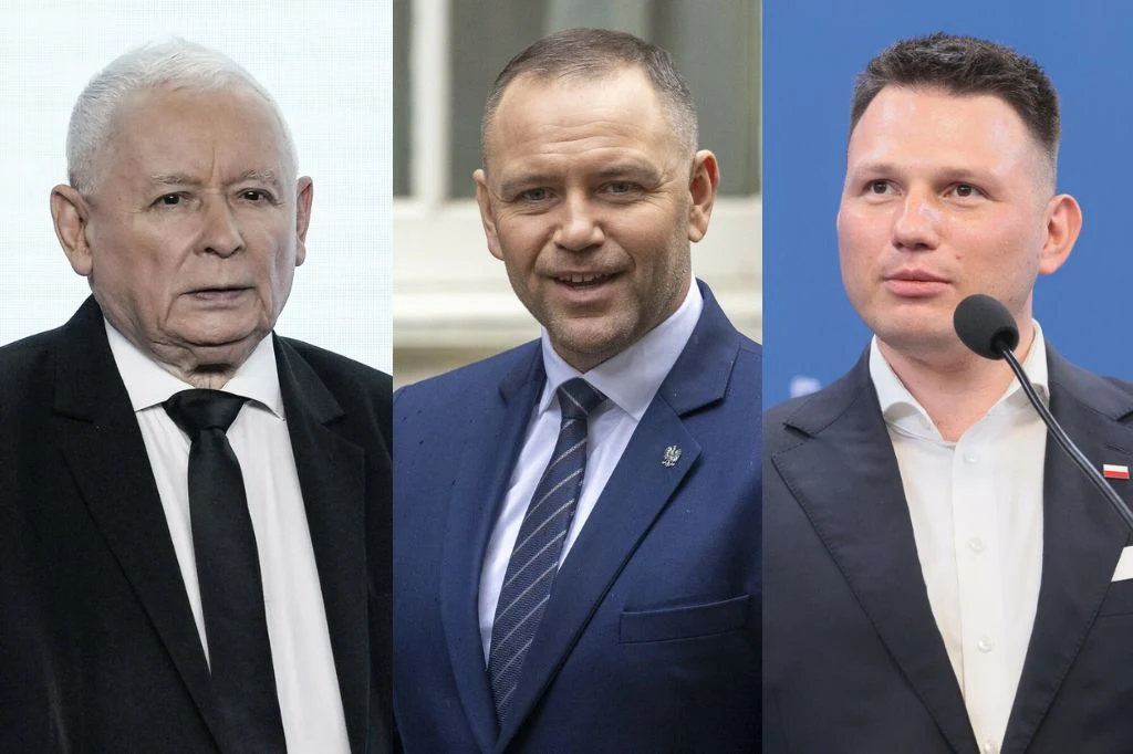 Karol Nawrocki okazał się być liderem prawicy - wynika z najnowszego sondażu Trzech mężczyzn w garniturach ukazanych na neutralnym tle, każdy z nich patrzy w inną stronę, w różnych ujęciach, z poważnymi wyrazami twarzy.