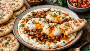 Aromatyczne jajka po turecku z chlebkiem naan - idealne śniadanie na weekend