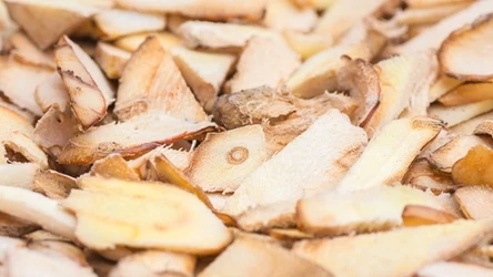 Suszony galangal przypomina z wyglądu korzeń imbiru