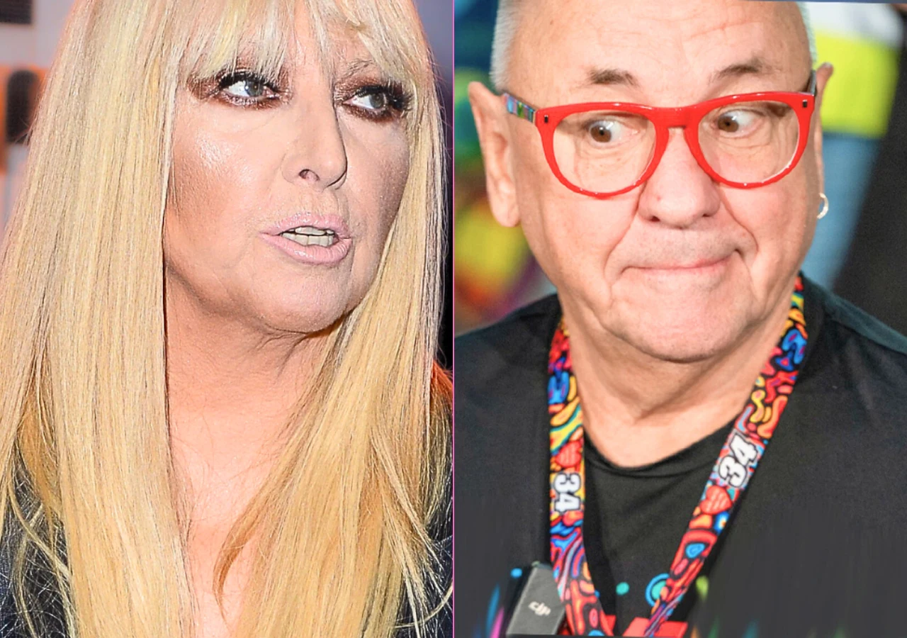 Maryla Rodowicz, Jerzy Owsiak Dwie osoby o wyrazistych rysach twarzy, jedna z jasnymi, długimi włosami i mocnym makijażem, druga w kolorowych okularach i z kolorowym sznurkiem na szyi, patrzące w różnych kierunkach.