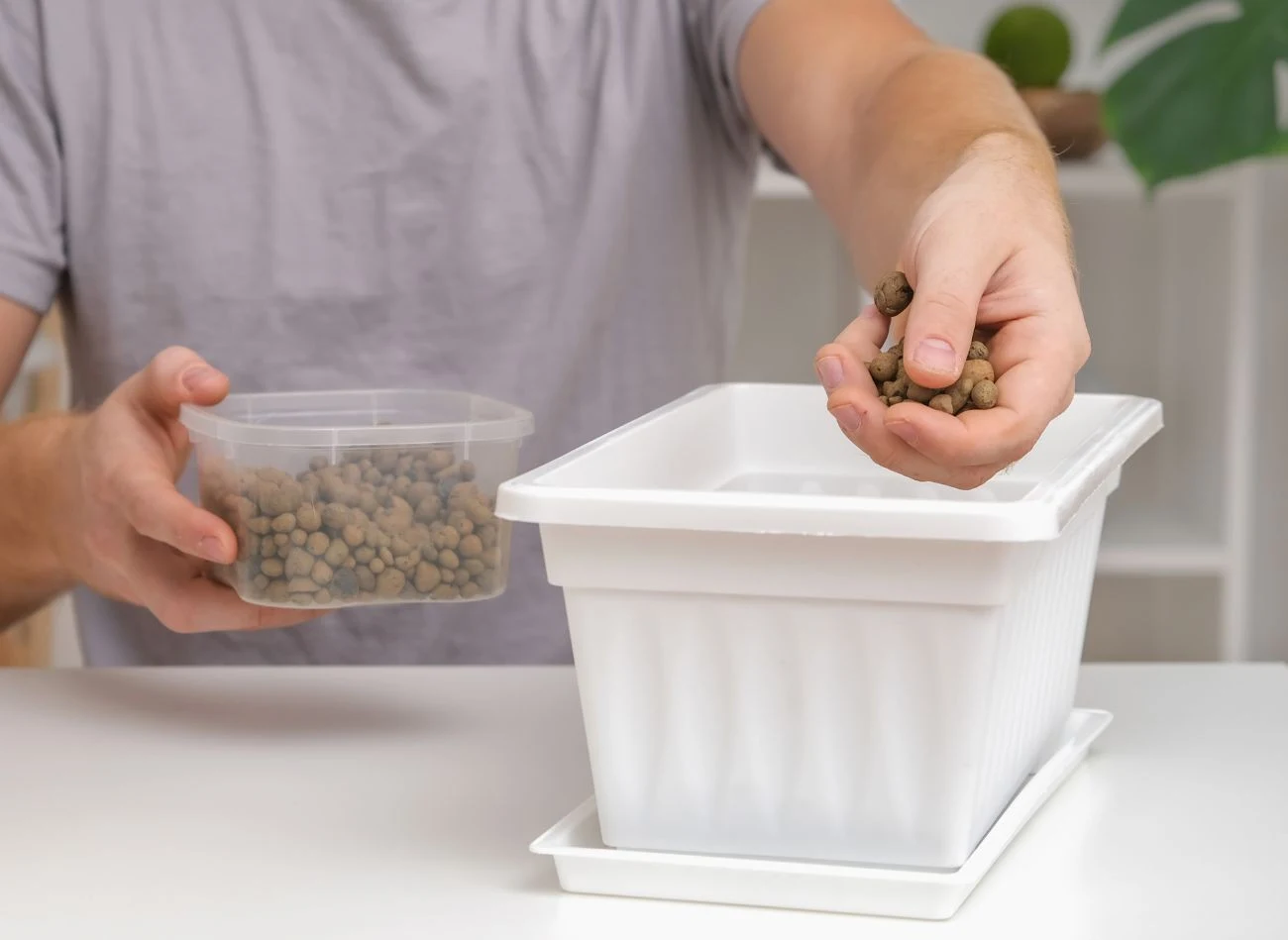 Keramzyt ma postać niewielkich granulek gliny – z powodzeniem można go wysypać na dno doniczki jako drenaż