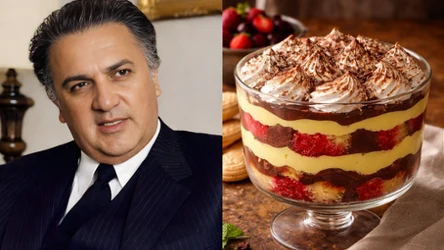 Fotografia składająca się z dwóch części: po lewej portret Felliniego, po prawej zuppa inglese