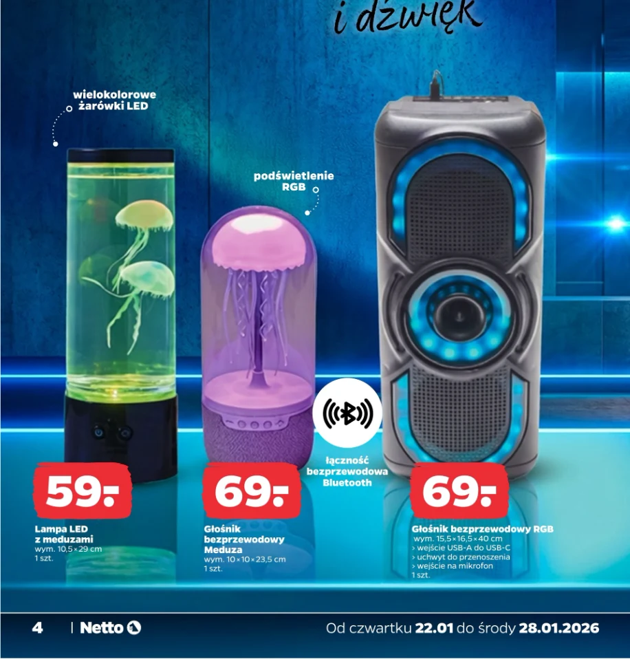 Efektowne lampy LED z meduzami i podświetleniem RGB w ofercie Netto w cenach od 59 zł.