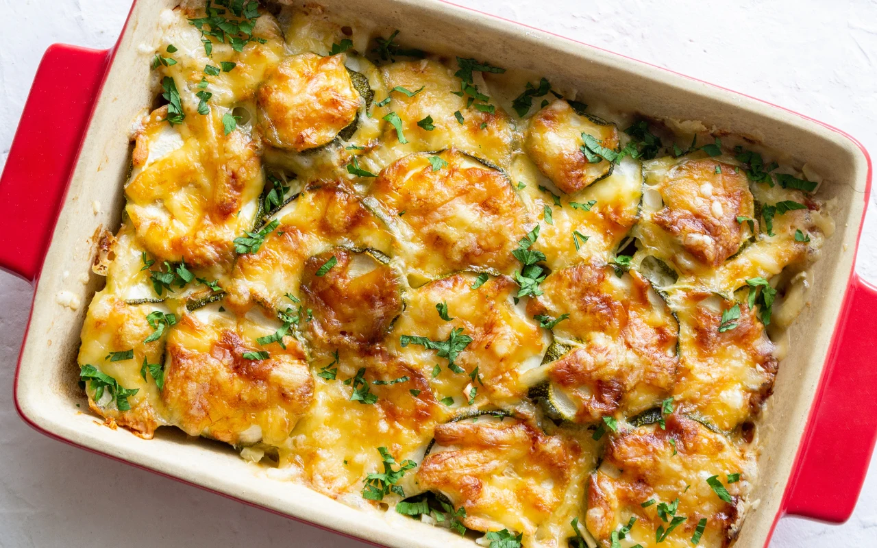 zapiekanka z warzywami i serem na wierzchu