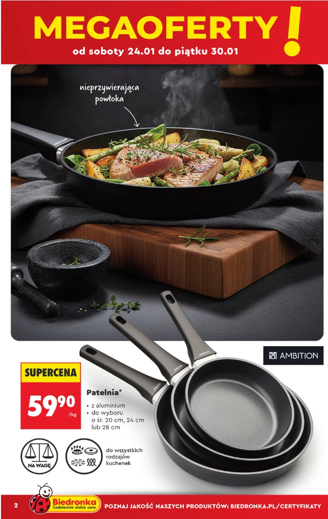 Patelnia Ambition w Biedronce za 59,90 zł. Oferta ważna do piątku 30.01 Patelnia Ambition w Biedronce za 59,90 zł. Oferta ważna do piątku 30.01