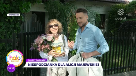 Urodzinowa niespodzianka dla Alicji Majewskiej. Olek Sikora, bukiet kwiatów i tajemniczy słoik