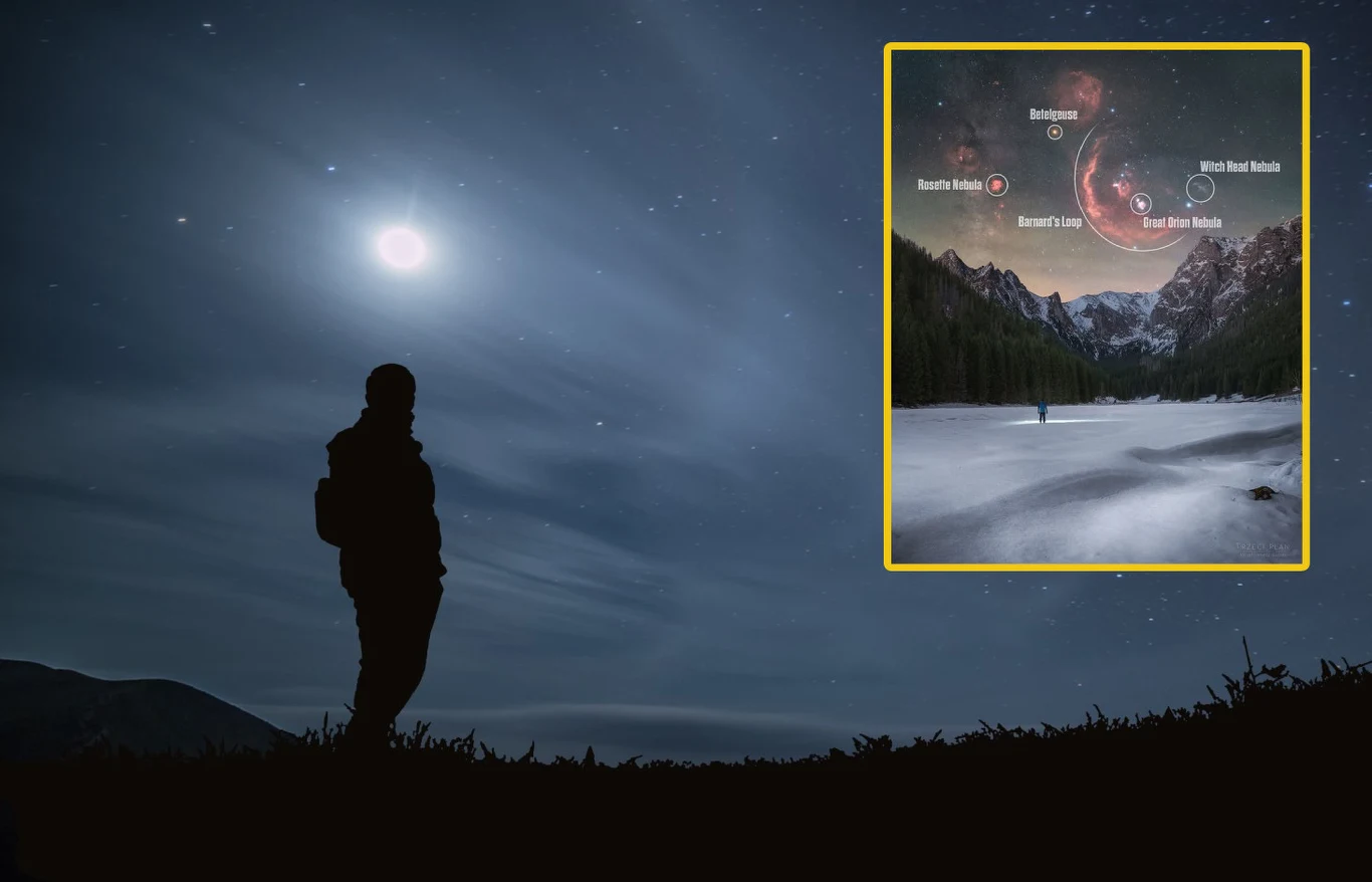 Polak wykonał Astronomiczne Zdjęcie Dnia NASA. Ukazał majestat kosmosu z polskimi Tatrami na pierwszym planie. Jest też tajemnicza postać ludzka Sylwetka osoby patrzącej na jasny księżyc na nocnym niebie, w tle widoczne ciemne kontury gór oraz chmur, w prawym górnym rogu umieszczona grafika edukacyjna z nazwami ciał niebieskich na tle górskiego krajobrazu.