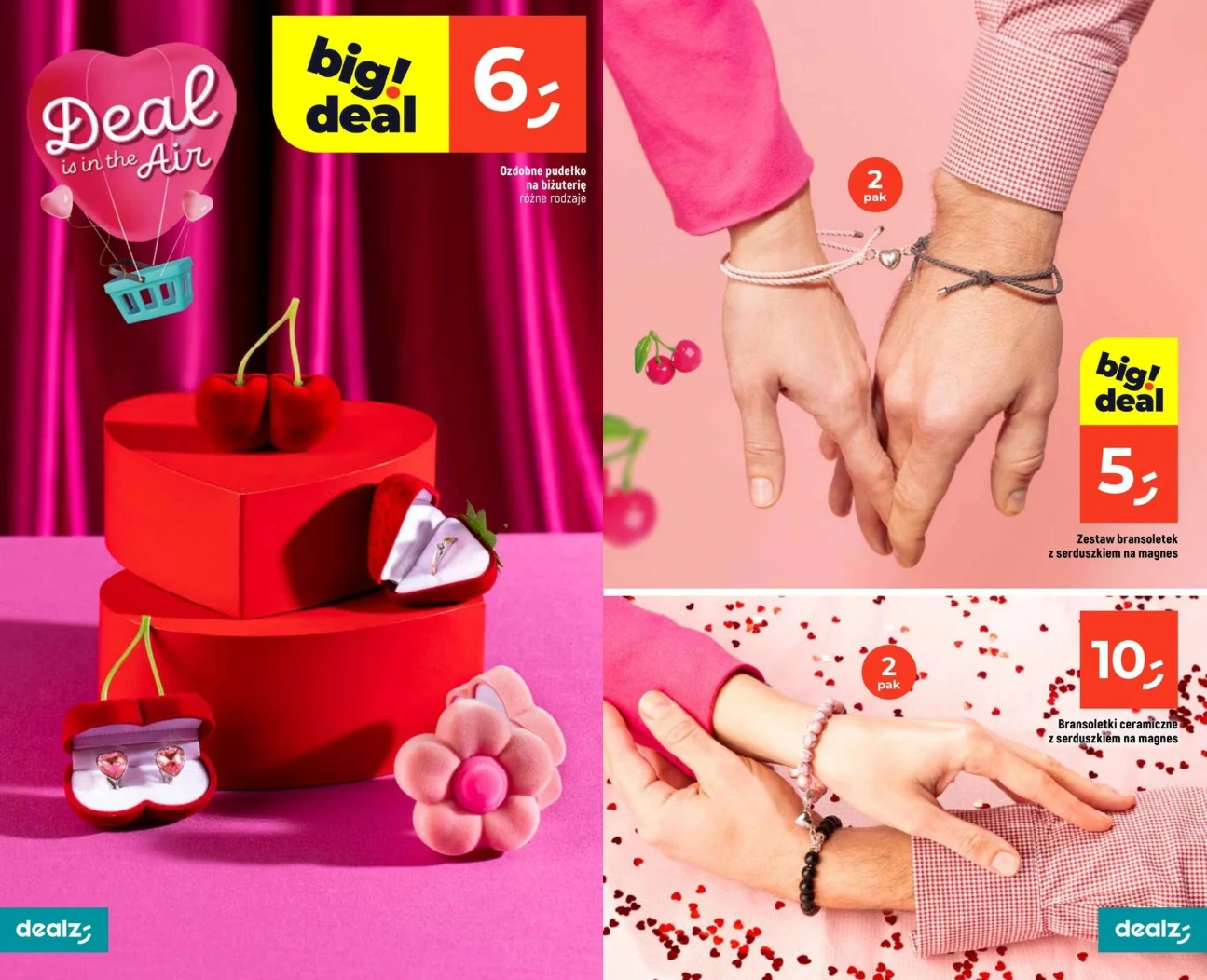 Walentynkowa oferta Dealz: zestawy bransoletek od 5 zł, ceramiczne bransoletki po 10 zł oraz ozdobne pudełka na biżuterię za 6 zł