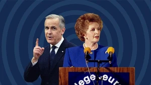 Mark Carney i Margaret Thatcher znają siłę dobrej przemowy. Grafika: Aleksandra Włodarczyk