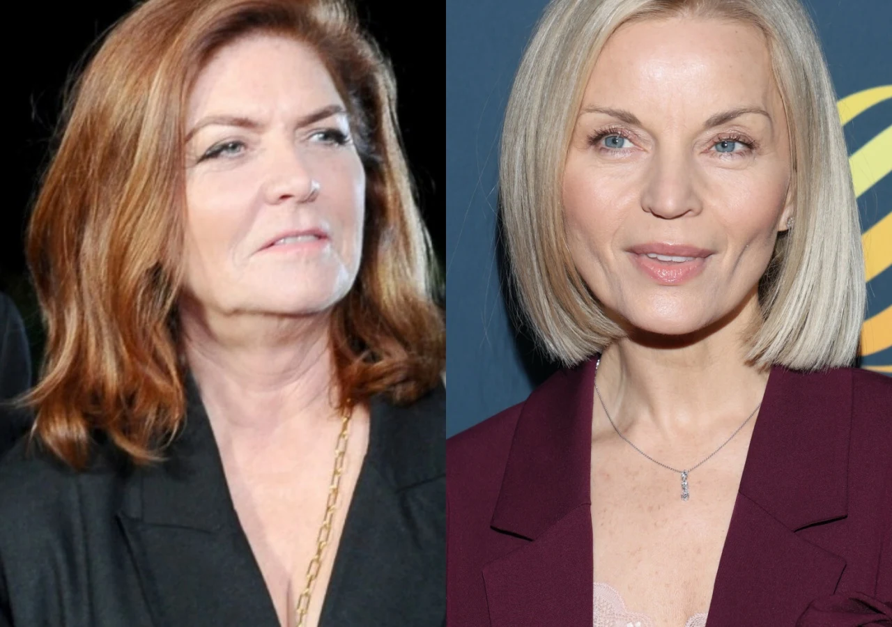 Katarzyna Dowbor, Małgorzata Foremniak Dwie kobiety sfotografowane w portretowym ujęciu, każda z osobna w eleganckim stroju. Kobieta po lewej stronie ma ciemne, rudobrązowe włosy i nosi czarną marynarkę, kobieta po prawej jasne blond włosy, ubrana w bordową marynarkę. Obie są dobrze oświetl...