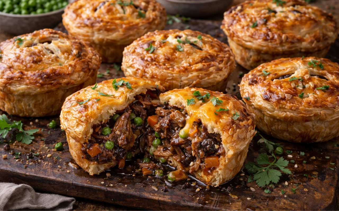 Babeczki z ciasta francuskiego – z ogonami wołowymi i cheddarem