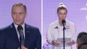Reprezentacja Polski na igrzyska została zaprzysiężona. Na zdjęciu prezydent RP Karol Nawrocki oraz nasza bobsleistka Klaudia Adamek