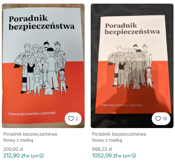 Okładka poradnika bezpieczeństwa z ilustracją rodziny, dzieci, zwierzęcia domowego oraz przedstawicieli służb mundurowych ubranych w różnego typu uniformy. Dominują kolory biały, czarny i pomarańczowy, poniżej tytułu widnieje zachęta do lektury oraz os...