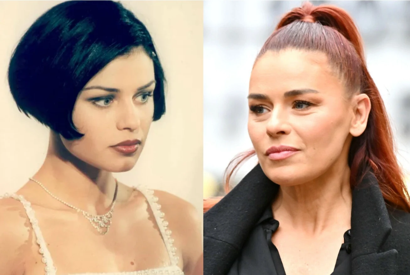 Dwa portrety kobiece przedstawione obok siebie, po lewej stronie kobieta z krótkimi, czarnymi włosami, elegancko ubrana w jasną suknię z delikatnym naszyjnikiem, po prawej kobieta o długich, spiętych włosach koloru ciemnoczerwonego, w ciemnej odzieży, ...