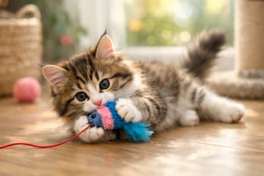 день кота - кіт з іграшкою