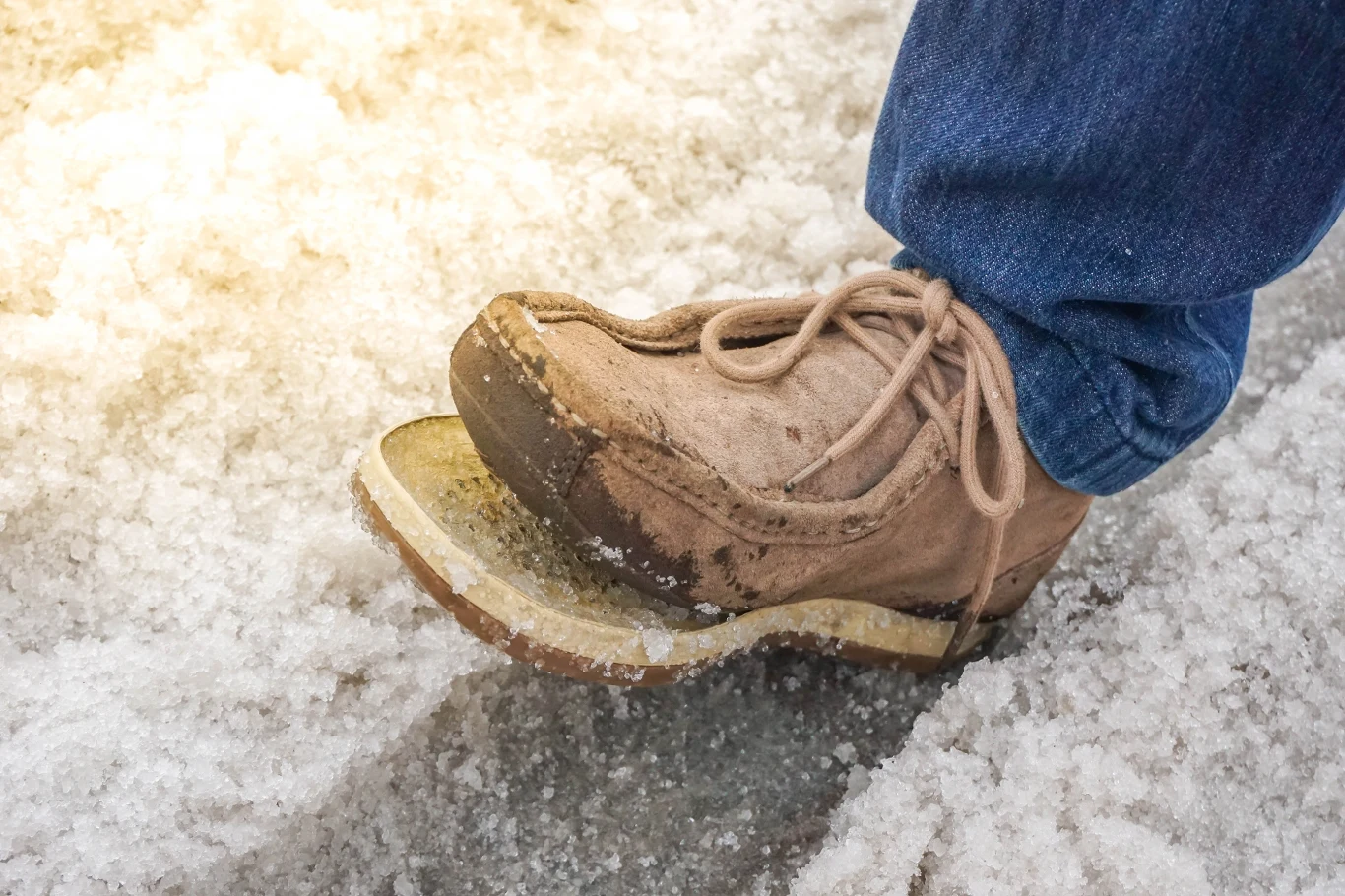 Sól drogowa niszczy obuwie, między innymi powodując jego rozklejanie. 