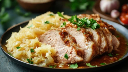 Schab duszony na kapuście