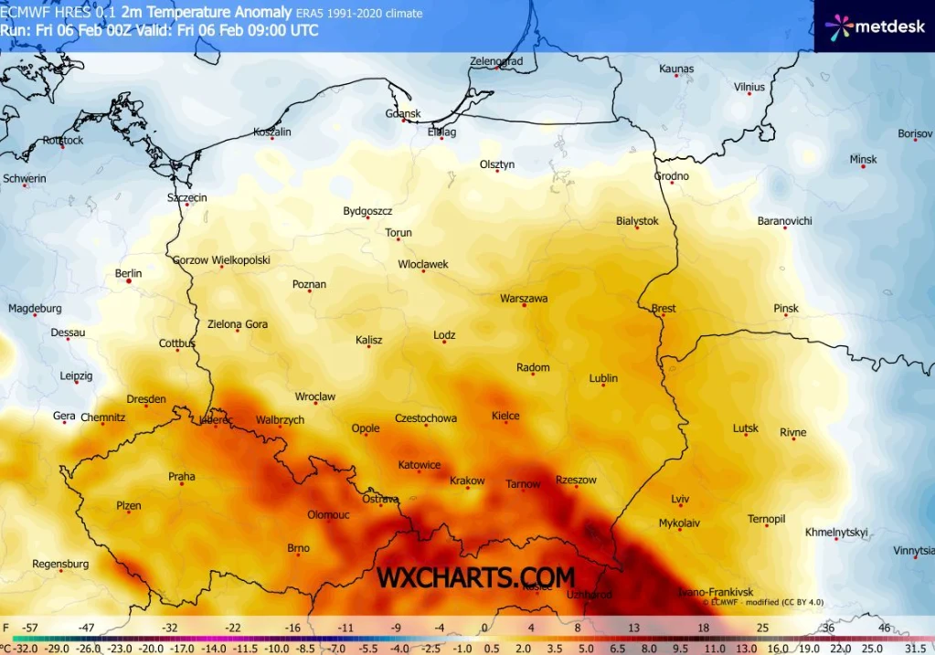 Piątek na południu będzie ciepły, z temperaturami mocno zbliżonymi do bariery 10 stopni Celsjusza