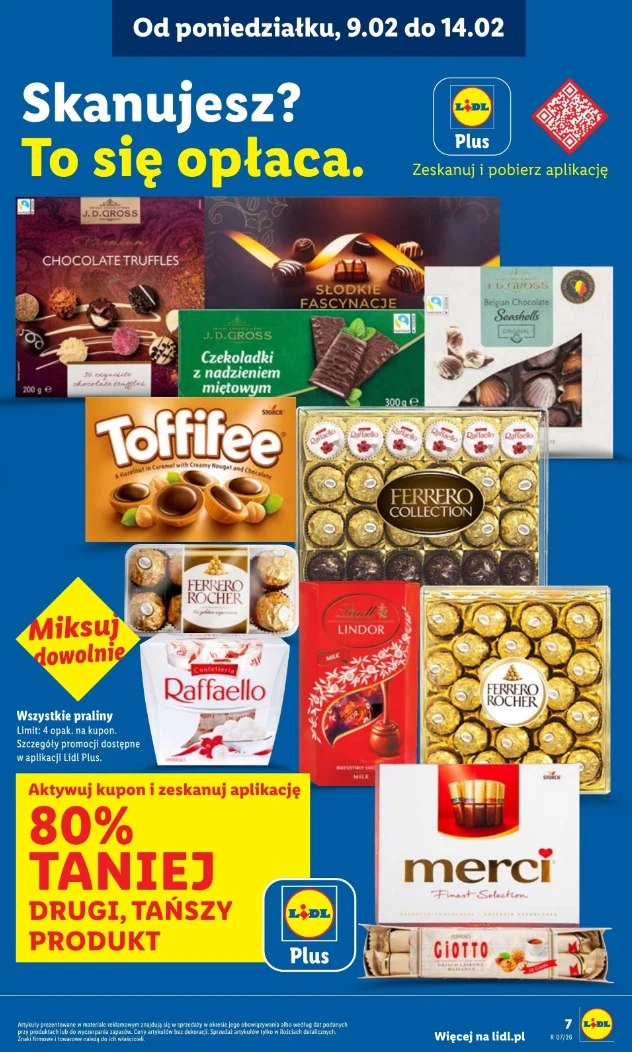 Wszystkie praliny 80% taniej drugi produkt, tańszy produkt z aplikacją Lidl Plus