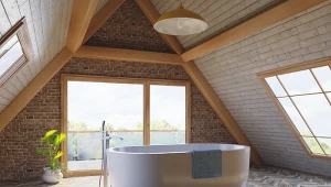 Poddasze to idealne miejsce na zaaranżowanie stylowego pokoju kąpielowego.