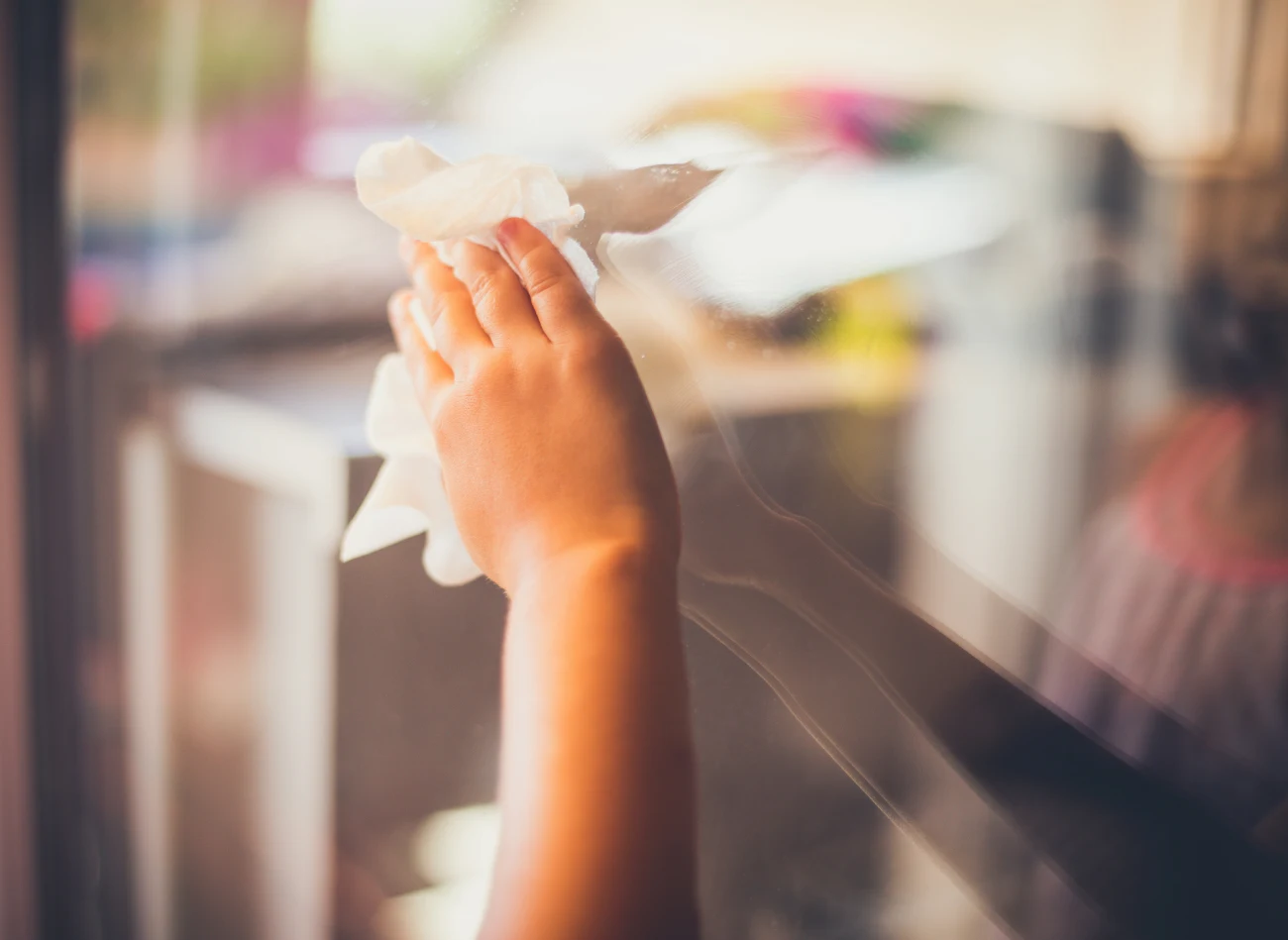 Do polerowania okien możesz wykorzystać pieluchę tetrową lub rajstopy