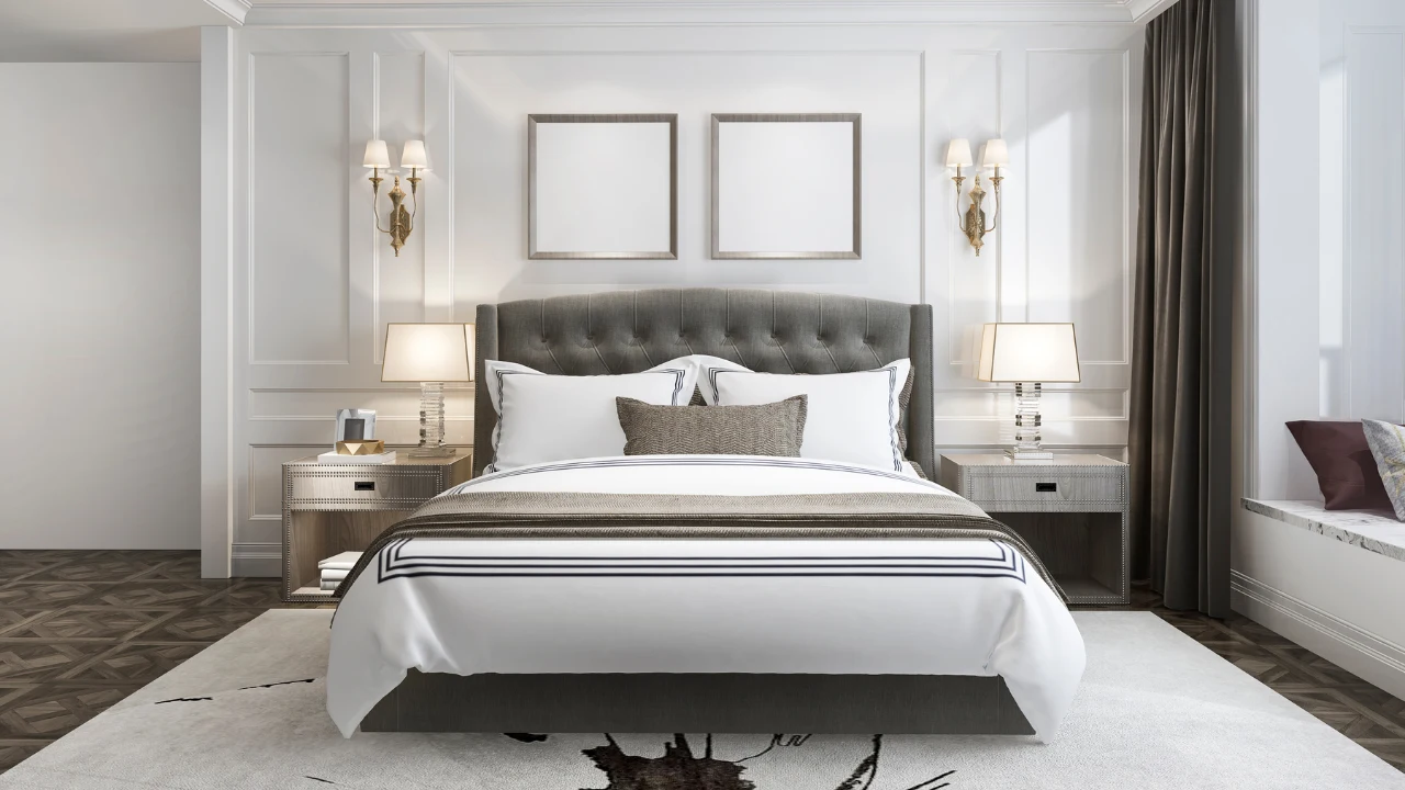 Łóżko z tapicerowanym zagłówkiem