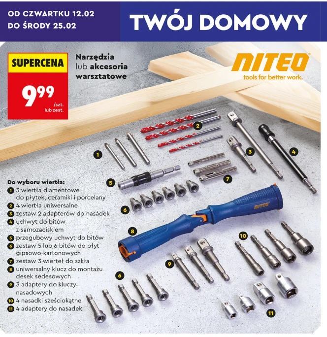 Supercena w Biedronce! Warsztatowe akcesoria Niteo już za 9,99 zł - wiertła, adaptery i uchwyty