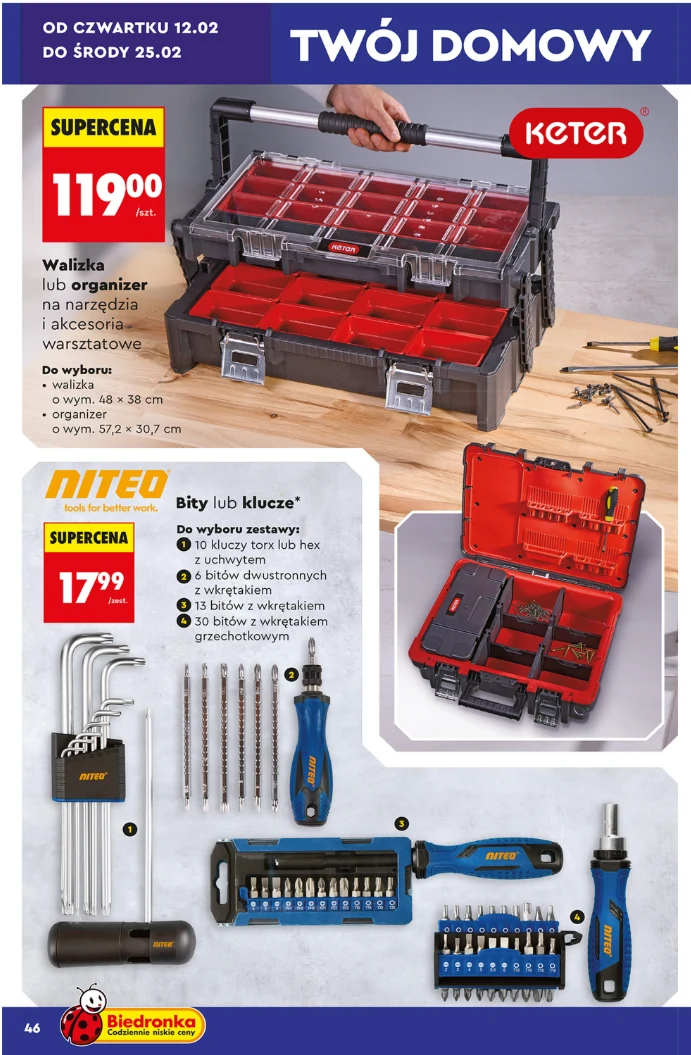 Organizer Keter i zestawy narzędzi Niteo w supercenach od 12 lutego w Biedronce