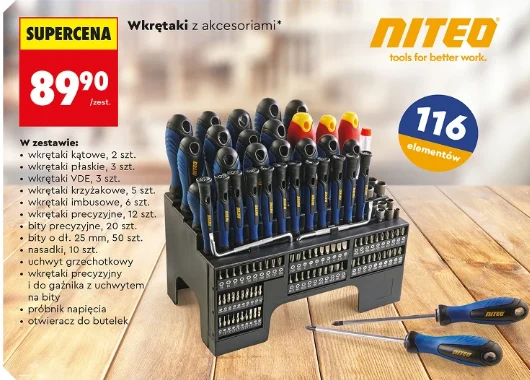 Zestaw wkrętaków z akcesoriami. 116 elementów za 89,90 zł